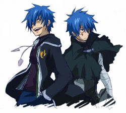 Rule 34 | 2boys, blue hair, chitose koromo, coat, dual persona, fairy tail, jellal fernandes, koromo (spell2071), looking down, lowres, multiple boys, mystogan, open mouth, poncho, simple background, sketch, spoilers, tattoo