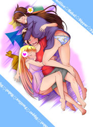 Rule 34 | 1boy, 2girls, absurdres, bare legs, barefoot, blonde hair, blush, breasts, brother and sister, brown eyes, brown hair, cuddling, dipper pines, feet, girl sandwich, gravity falls, hand on another&#039;s head, heart, highres, hug, incest, large breasts, long hair, mabel pines, mikado ryouma, multiple girls, nightgown, one eye closed, open mouth, pacifica northwest, panties, sandwiched, siblings, sister, sleeping, soles, spoken heart, spoken star, star (symbol), toes, underwear