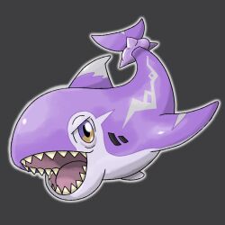 Rule 34 | absurdres, colored skin, fakemon, fins, fish tail, highres, luanhon13, no humans, open mouth, original, purple skin, shark, shark fin, shark tail, sharp teeth, simple background, swimming, tail, teeth