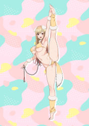 Rule 34 | 1girl, absurdres, alternate costume, anal, anal object insertion, animal costume, animal ears, areola slip, blonde hair, butt plug, cameltoe, collar, dog costume, dog ears, fake animal ears, fake tail, fur trim, highres, kitagawa marin, leash, looking at viewer, maebari, object insertion, ogre (illustogre), open mouth, panties, pink eyes, sex toy, side-tie panties, solo, sono bisque doll wa koi wo suru, split, standing, standing on one leg, standing split, sweat, tail, toeless footwear, underwear