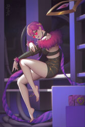 Rule 34 | 1girl, barefoot, evelynn (league of legends), feet, highres, k/da (league of legends), k/da evelynn, league of legends, long hair, looking at viewer, red hair, sunglasses, toes, xiumu bianzhou, yellow eyes