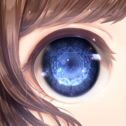 Rule 34 | androgynous, bad id, bad pixiv id, blue eyes, brown hair, close-up, eye focus, eye reflection, eyelashes, gender request, light particles, looking at viewer, magic circle, meiya (dia douya), original, reflection, solo