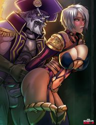 Rule 34 | 1boy, 1girl, absurdres, against wall, andava, armor, beard, breast press, breasts, cervantes de leon, cleavage, clothed sex, colored skin, doggystyle, facial hair, father and daughter, glowing, grey skin, hetero, highres, holding another&#039;s wrist, huge breasts, huge filesize, incest, isabella valentine, large penis, navel, pauldrons, penis, revealing clothes, sex, sex from behind, shoulder armor, silver hair, skindentation, soul calibur, testicles, thighhighs, thighs, uncensored, undead