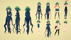 Rule 34 | 1girl, 3d, alternate costume, animal ears, artist request, ass, bare legs, barefoot, black dress, breasts, character sheet, cosplay, costume, curly hair, demon girl, dress, fake animal ears, full body, green eyes, green hair, highleg, highleg leotard, highleg swimsuit, highres, huge ass, leotard, lingerie, multiple views, nude, one-piece swimsuit, one-punch man, pantyhose, playboy bunny, rabbit ears, shiny skin, simple background, skirt, small breasts, swimsuit, tatsumaki, thong leotard, toes, underwear