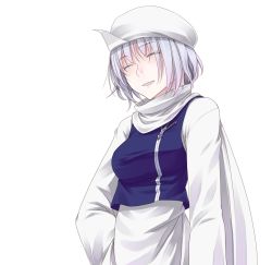 Rule 34 | 1girl, cape, crote, closed eyes, female focus, hat, letty whiterock, light purple hair, long sleeves, short hair, smile, solo, touhou, transparent background