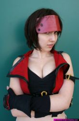 Rule 34 | 1girl, airbrushed, arc system works, black hair, breasts, cleavage, cosplay, guilty gear, ikuy, large breasts, looking at viewer, photo (medium), short hair, sol badguy, sol badguy (cosplay), solo