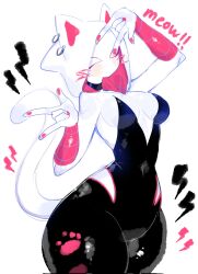 Rule 34 | animal ears, blush, bodysuit, breasts, cat ears, cat tail, ear piercing, gwen stacy, highres, hood, large breasts, marvel, mask, navel, paw print, piercing, skin tight, spider-gwen, spider-man: into the spider-verse, spider-man (series), spider-verse, tail, thick thighs, thighs, usa37107692, wide hips