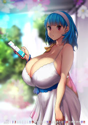 Rule 34 | 1girl, absurdres, babydoll, bare shoulders, blue hair, breasts, cleavage, erkaz, hairband, highres, huge breasts, looking at viewer, red eyes, rina atherina, solo, standing, tagme, veins, veiny breasts, white babydoll