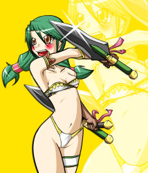 Rule 34 | blush, breasts, cameltoe, green hair, highres, panties, soul calibur, soulcalibur, soulcalibur iv, talim, tonfa, underwear, weapon, yosibou