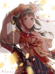 Rule 34 | 1girl, black hair, character name, floral print, happy birthday, highres, japanese clothes, kurosawa dia, love live!, love live! school idol festival, love live! school idol project, love live! sunshine!!, ponpon rabbit, see-through, simple background, solo, standing, sunrise (company)