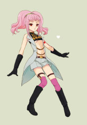 Rule 34 | 00s, 1girl, anya alstreim, breasts, code geass, flat chest, full body, gloves, midriff, pink hair, plum (arch), red eyes, small breasts, solo, thighhighs, underboob