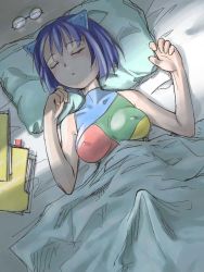 Rule 34 | 1futa, 2k-tan, animal ears, arms up, bare shoulders, bed, bed sheet, blue hair, blush, breasts, breasts apart, bulge, clenched hand, closed eyes, covered erect nipples, dutch angle, erection, erection under blanket, erection under clothes, fingernails, folder, from above, futanari, glasses, hair ornament, halterneck, implied futanari, impossible clothes, impossible leotard, indoors, large breasts, leotard, light rays, long fingernails, lying, medium breasts, morning wood, mrchamon, no testicles, on back, open mouth, os-tan, parted lips, pillow, resize, shade, short hair, sketch, skin tight, sleeping, sleeveless, solo, turtleneck, under covers, unworn eyewear