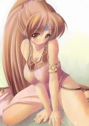 Rule 34 | 1girl, bare shoulders, blush, breasts, brown eyes, brown hair, cleavage, dress, fire emblem, fire emblem: mystery of the emblem, fire emblem: shadow dragon, kourourin, large breasts, linde (fire emblem), long hair, nintendo, sitting, solo, very long hair