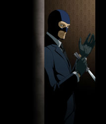 Rule 34 | 1boy, adjusting clothes, adjusting gloves, animification, balaclava, balisong, blu spy (tf2), formal, gb (doubleleaf), genmai pudding, gloves, knife, male focus, mask, reverse grip, solo, spy (tf2), suit, team fortress 2, weapon