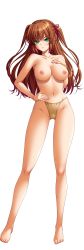 Rule 34 | 1girl, absurdres, barefoot, breast suppress, breasts, brown hair, expressionless, full body, green eyes, hand on own hip, highres, kazoku ~haha to shimai no kyousei~, large breasts, long hair, looking at viewer, mizoro tadashi, navel, nipples, non-web source, nude, official art, photoshop (medium), solo, standing, tachi-e, tomizawa erisu, topless, transparent background, two side up