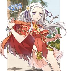Rule 34 | 1girl, blush, breasts, cape, closed mouth, edelgard von hresvelg, fire emblem, fire emblem: three houses, fire emblem heroes, frilled one-piece swimsuit, frills, hair ornament, hair ribbon, highres, juria0801, long hair, looking at viewer, medium breasts, nintendo, official alternate costume, official art, one-piece swimsuit, purple eyes, red one-piece swimsuit, ribbon, smile, solo, swimsuit, white hair