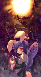 Rule 34 | animal ears, ass, book, braid, bug, butterfly, butterfly wings, cherrypin, corset, gears, insect, insect wings, lantern, library, no panties, purple hair, rabbit ears, red eyes, stairs, wings