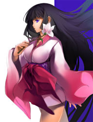 Rule 34 | black hair, flower, japanese clothes, kawasumi (japonica), long hair, original, purple eyes