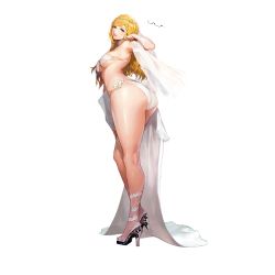 Rule 34 | 1girl, alexandra of resonance, ankle strap, armpits, ass, bikini, blonde hair, breasts, bridal gauntlets, bridal veil, circlet, collar, detached collar, dress, eyepatch bikini, unworn eyewear, flower, from behind, full body, game cg, gloves, hair down, high heels, highres, jam (nandade), lace, lace bikini, lace collar, lace gloves, last origin, long hair, looking at viewer, looking back, medium breasts, name tag, o-ring, o-ring top, official alternate costume, official art, red eyes, see-through, simple background, skindentation, solo, string bikini, swimsuit, tachi-e, thick thighs, thighs, transparent background, underboob, veil, wedding dress, white bikini, white collar, white flower, white footwear