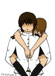 Rule 34 | 10s, 1boy, 1girl, admiral (kancolle), belt, black legwear, blood, blood on arm, blood on clothes, blood on face, brown hair, buttons, carrying, injury, jacket, kantai collection, long sleeves, pants, piggyback, self-upload, shaded face, shiratsuyu (kancolle), simple background, transparent background, twitter username, white background, white jacket, white pants