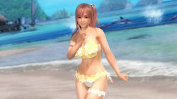 Rule 34 | 1girl, 3d, beach, bikini, breasts, dead or alive, dead or alive 5, dolphin, female focus, honoka (doa), large breasts, nature, ocean, official art, outdoors, pink hair, plant, sky, solo, swimsuit, tecmo