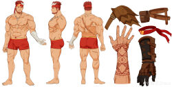 Rule 34 | 1boy, abs, absurdres, ass, back, bandaged arm, bandages, bara, beard, body markings, bodypaint, boxers, bulge, character name, character sheet, english text, facial hair, from behind, from side, full body, gomihebi, headband, highres, indie virtual youtuber, large pectorals, looking at viewer, male focus, male underwear, mature male, multicolored hair, multiple views, muscular, muscular male, navel, navel hair, nipples, pectorals, red hair, red male underwear, ryuugen drake, scar, scar across eye, scar on arm, scar on back, scar on chest, scar on leg, second-party source, short hair, stomach, streaked hair, textless version, thick thighs, thighs, topless male, underwear, underwear only, virtual youtuber, white hair