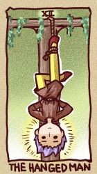 Rule 34 | 1boy, hanging, ikkyuu, lowres, male focus, plant, rope, solo, tarot, tarot (medium), the hanged man (tarot), upside-down