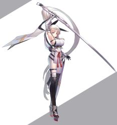 Rule 34 | 1girl, absurdly long hair, aqua eyes, arm up, armpits, azur lane, black footwear, blue oath, boots, breasts, dress, elbow gloves, expressionless, floating hair, full body, gloves, hair ornament, highres, holding, holding sword, holding weapon, huge weapon, itaco, large breasts, long hair, looking at viewer, mole, ponytail, rudder footwear, silver hair, skindentation, sleeveless, sleeveless dress, solo, standing, sword, taut clothes, thigh boots, thigh strap, thighhighs, very long hair, weapon, white thighhighs