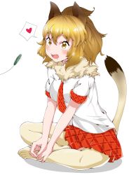 Rule 34 | 1girl, animal ears, blonde hair, blush, cat teaser, commentary request, crossed legs, drooling, effort2019, fang, fur collar, heart, kemono friends, light brown hair, lion (kemono friends), lion ears, lion girl, lion tail, multicolored hair, necktie, no shoes, open mouth, pantyhose, plaid, plaid necktie, plaid neckwear, plaid skirt, plaid trim, pleated skirt, red necktie, red skirt, shirt, short hair, short sleeves, sitting, skirt, solo, spoken heart, tail, thighhighs, white pantyhose, white shirt, yellow eyes