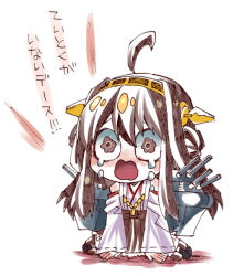 Rule 34 | 10s, 1girl, ahoge, bad id, bad pixiv id, bare shoulders, brown hair, crying, crying with eyes open, detached sleeves, double bun, hairband, headgear, japanese clothes, kantai collection, kongou (kancolle), long hair, nontraditional miko, personification, senmu (0107), solo, tears