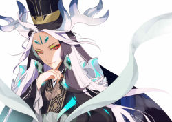 Rule 34 | 1boy, bad id, bad pixiv id, chinese clothes, eyeshadow, fate/grand order, fate (series), hat, head rest, long hair, makeup, male focus, multicolored hair, shi huang di (fate), shi huang di (third ascension) (fate), solo, sunahara (toki0707), two-tone hair