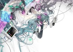 Rule 34 | 1girl, akiakane, aqua eyes, aqua hair, back, blood, blood bag, blue eyes, blue hair, cardiogram, detached sleeves, diagram, display, electrodes, fingerless gloves, gloves, glowing, hatsune miku, hatsune miku (append), headphones, headset, highres, intravenous drip, long hair, mask, matching hair/eyes, md5 mismatch, microphone, monitor, nail polish, navel, necktie, open mouth, oxygen mask, resolution mismatch, solo, source smaller, thighhighs, twintails, very long hair, vocaloid, vocaloid append