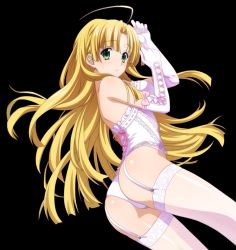 Rule 34 | 10s, 1girl, ahoge, asia argento, ass, bow, elbow gloves, from above, garter belt, gloves, green eyes, high school dxd, long hair, looking at viewer, looking up, lying, on side, panties, pink bow, shiny clothes, shiny skin, solo, thighhighs, transparent background, underwear, underwear only, very long hair, white gloves, white panties, white thighhighs