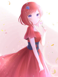 Rule 34 | 1girl, absurdres, artist name, artist request, blue flower, blue ribbon, blush, breasts, collarbone, dress, feathers, female focus, flower, front ribbon, hair between eyes, hair flower, hair ornament, highres, holding, holding flower, jewelry, looking at viewer, love live!, love live! school idol festival, love live! school idol festival all stars, love live! school idol project, medium breasts, necklace, nishikino maki, parted lips, pearl necklace, pink flower, purple eyes, red dress, red flower, red hair, red skirt, ribbon, short hair, short sleeves, skirt, smile, solo, sparkle