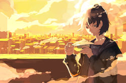 Rule 34 | cityscape, cloud, hifumi chiyoko, original, paper airplane, scenery, sky, solo