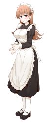 Rule 34 | 1girl, alternate costume, apron, black dress, black footwear, blush, breasts, brown hair, dress, enmaided, full body, highres, jewelry, kantai collection, large breasts, loafers, long hair, long sleeves, maid, maid apron, maid headdress, ooi (kancolle), pantyhose, puffy long sleeves, puffy sleeves, red eyes, ring, rui shi (rayze ray), shoes, simple background, solo, standing, transparent background, wedding band, white apron, white pantyhose