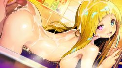 Rule 34 | 1boy, 1girl, alyce (dohna dohna), anus, arched back, ass, bathing, blonde hair, breasts, censored, closed eyes, cum, cum on back, cum on hair, dohna dohna issho ni warui koto o shiyou, ejaculation, erection, facial, game cg, hetero, large breasts, long hair, nude, penis, sex, smile, vaginal