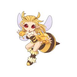 Rule 34 | 1girl, :o, antennae, arthropod girl, bee girl, bee wings, blonde hair, boots, breasts, brown footwear, chibi, cleavage, colored sclera, full body, fur-trimmed footwear, fur trim, honey, insect girl, long hair, looking at viewer, medium breasts, no pupils, official art, open mouth, pointy ears, ragnarok online, red eyes, red sclera, sera (ragnarok online), simple background, solo, stinger, transparent background, yuichirou