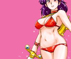 Rule 34 | athena (series), azuki osamitsu, bikini, navel, princess athena, purple hair, red bikini, snk, solo, swimsuit, sword, weapon