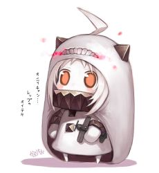 Rule 34 | 1girl, abyssal ship, ahoge, aircraft, airplane, blush stickers, capriccio, chibi, cloak, colored skin, hibanar, himouto! umaru-chan, hood, hooded cloak, horns, jpeg artifacts, kantai collection, mittens, northern ocean princess, parody, red eyes, shadow, solo, white background, white hair, white skin