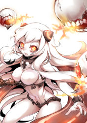 Rule 34 | 10s, 1girl, abs, abyssal ship, airfield princess, breasts, colored skin, covered erect nipples, female focus, floating fortress (kancolle), glowing, glowing eyes, horns, kantai collection, large breasts, long hair, navel, open mouth, orange eyes, solo, tobi (one), toned, white hair, white skin