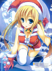 Rule 34 | 1girl, :p, absurdres, bare shoulders, bell, belt, blonde hair, blue eyes, blush, boots, breasts, christmas, cleavage, collar, fur trim, gloves, hat, highres, image sample, long hair, medium breasts, navel, neck bell, original, red gloves, sack, santa boots, santa costume, santa hat, shirt, skindentation, skirt, solo, taut clothes, taut shirt, thighhighs, tongue, tongue out, twintails, white thighhighs, yuuki hagure, zettai ryouiki