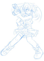 Rule 34 | 00s, 1girl, blue theme, cross mirage, d.a, lyrical nanoha, mahou shoujo lyrical nanoha, mahou shoujo lyrical nanoha strikers, monochrome, sketch, solo, teana lanster, thighhighs