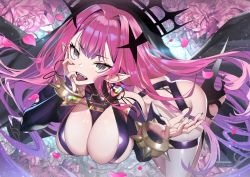 Rule 34 | 1girl, ass, bare shoulders, black panties, bracelet, breasts, bridal gauntlets, butt crack, detached sleeves, earrings, baobhan sith (fate), baobhan sith (second ascension) (fate), fangs, fate/grand order, fate (series), grey eyes, high heels, jewelry, large breasts, long hair, looking at viewer, nail polish, open mouth, panties, pink hair, pointy ears, revealing clothes, sidelocks, smile, solo, teddy (khanshin), thigh strap, thighs, tiara, tongue, tongue out, underwear, veil