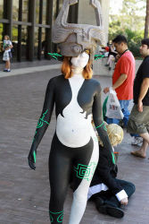 Rule 34 | 1girl, airbrushed, bodysuit, cosplay, female focus, latex, latex suit, lowres, midna, nintendo, photo (medium), skin tight, solo, the legend of zelda, the legend of zelda: twilight princess