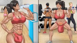 Rule 34 | desperate, futanari, gym uniform, holding, muscular, muscular female, papergami