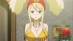 Rule 34 | 1girl, animated, animated gif, blonde hair, breast smother, breasts, cleavage, empty eyes, face to breasts, fairy tail, falling, large breasts, lucy heartfilia, natsu dragneel, open mouth