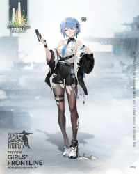 Rule 34 | 1girl, arm up, artist request, bare shoulders, belt pouch, black jacket, black pantyhose, black shorts, blue hair, blue nails, blue necktie, blush, breasts, character name, clothes pull, confused, copyright name, earrings, full body, girls&#039; frontline, gun, hair ornament, hairclip, handgun, highres, holding, holding gun, holding weapon, id card, jacket, jacket pull, jewelry, legs, looking away, medium breasts, mole, mole on breast, mole under eye, nail polish, necktie, official art, open clothes, open jacket, open mouth, pantyhose, pistol, pouch, ppq (girls&#039; frontline), promotional art, shirt, shoes, short hair, shorts, simple background, sneakers, snowflakes, solo, standing, torn clothes, torn footwear, torn jacket, torn pantyhose, torn shirt, torn shorts, transparent background, underboob, weapon, white footwear, white shirt, yellow eyes