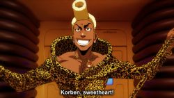 Rule 34 | 1boy, animal print, animification, brown eyes, dark-skinned male, dark skin, dmitry grozov, door, earrings, english text, fake screenshot, highres, jewelry, leopard print, male focus, necklace, parody, ruby rhod, smile, stud earrings, style parody, subtitled, tagme, the fifth element, thick eyebrows, v-shaped eyebrows, white hair