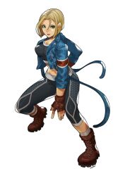 Rule 34 | 1girl, blonde hair, boots, breasts, cammy white, crop top, highres, jacket, large breasts, pants, sep rina, short hair, street fighter, street fighter 6